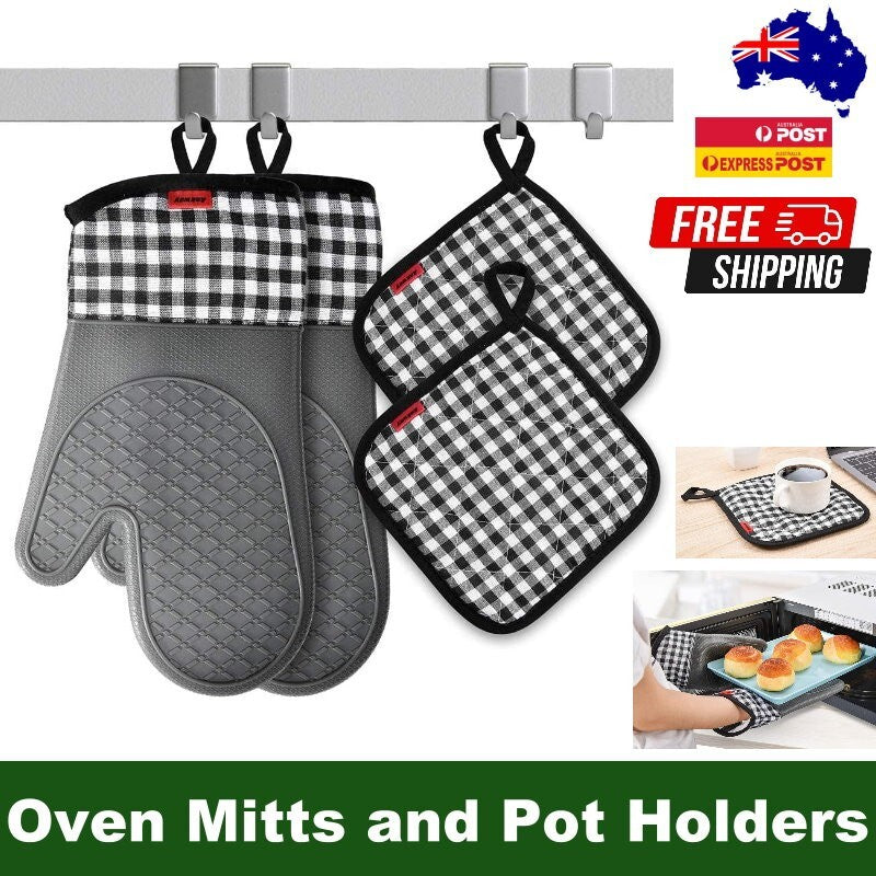 Ankway Silicone Oven Gloves and Pot Holders Set W/ Quilted Liner Heat Resistant