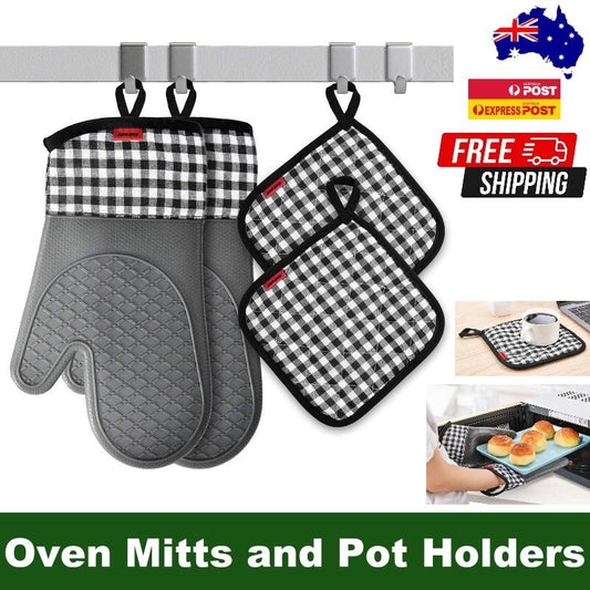 Ankway Silicone Oven Gloves and Pot Holders Set W/ Quilted Liner Heat Resistant
