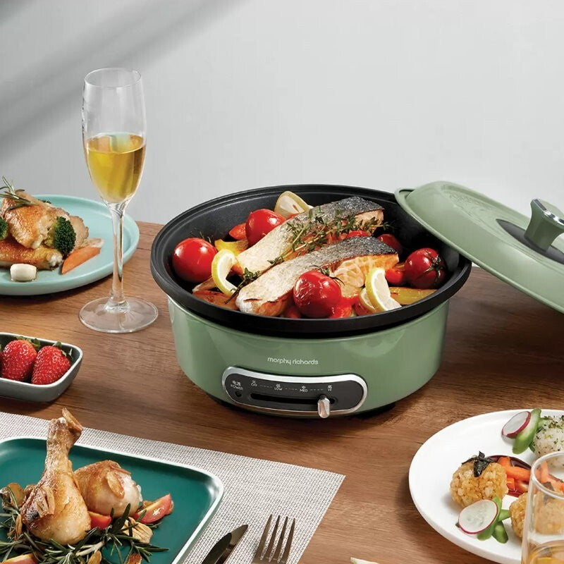 Morphy Richards Round Multi Function Grill Pan Electric Cooking Pot 1.8L Green