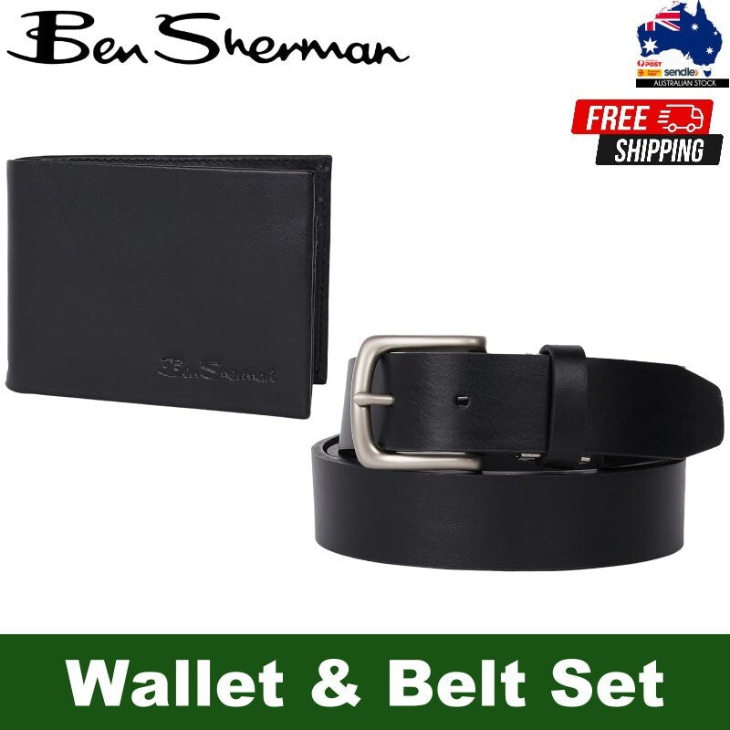 Ben Sherman 2-Pack Men's Leather Wallet & Belt Gift Set Presented in a Giftbox