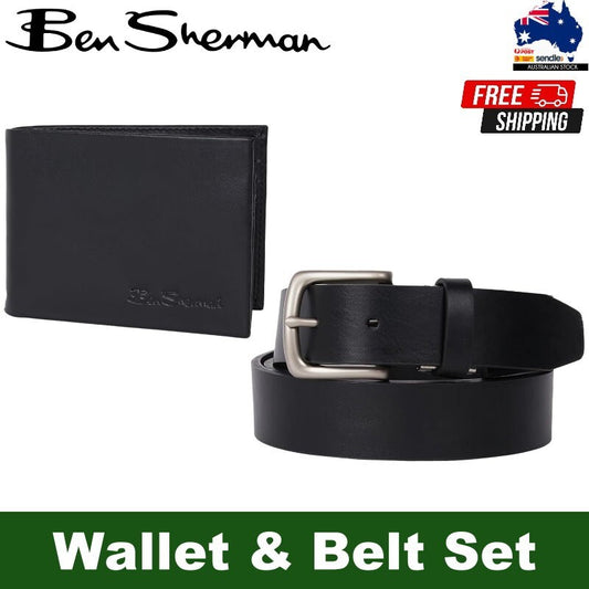 Ben Sherman 2-Pack Men's Leather Wallet & Belt Gift Set Presented in a Giftbox