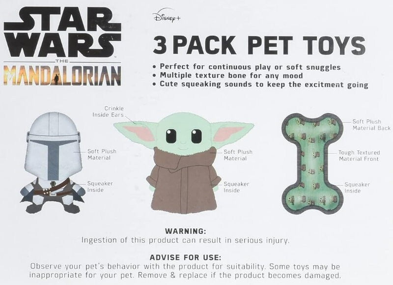 Star Wars Pets 3 Pcs The Mandalorian Set for Dog 9" Mandalorian, 9" GROGU, Bone