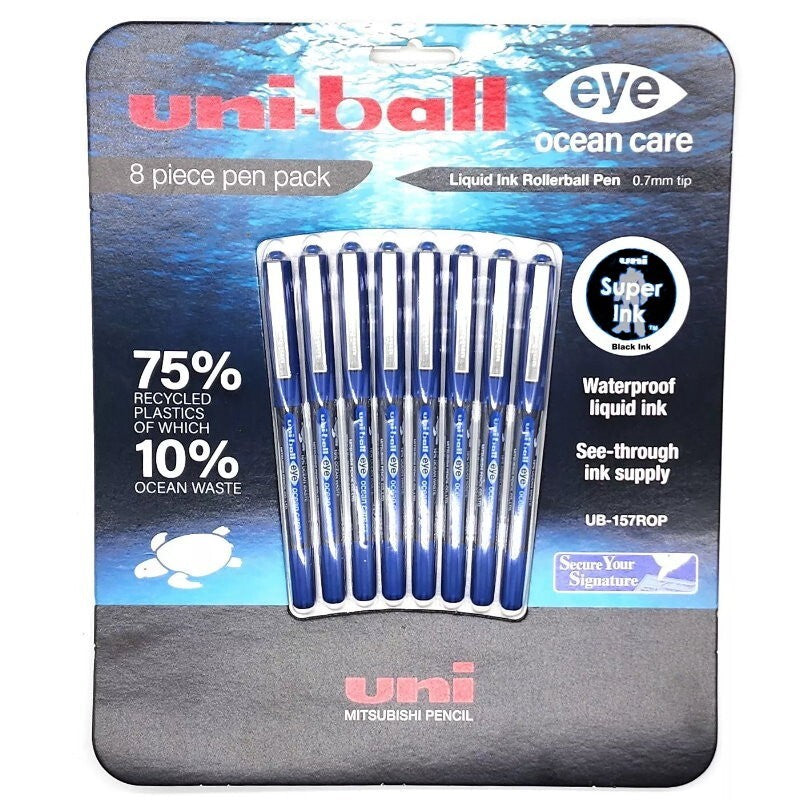 Uni-Ball Eye Ocean Care Rollerball Pen Blue/Black Liquid Ink 0.7mm - UB157