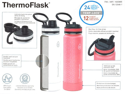 ThermoFlask Stainless Steel Vacuum Sealed Drink Bottle 710ml White & Pink 2 Pack