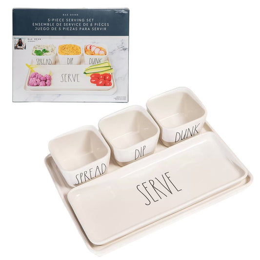 Rae Dunn Artisan 5 Piece White Ceramic Nesting Serving Tray Dip Bowl Serving Set