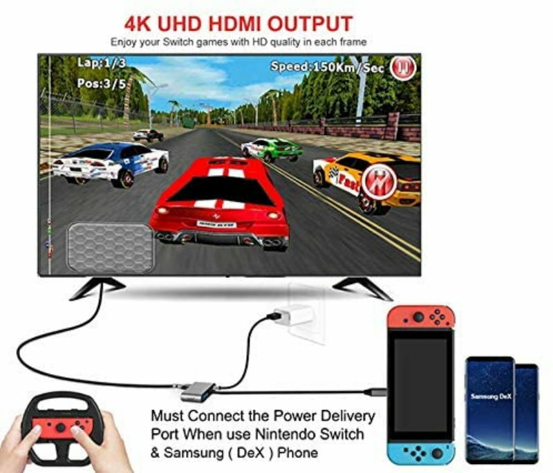 HYD-9837T 4-In-1 Type C USB Adapter Hub w/ HDMI, VGA, USB 3.0, PD 87W Charging