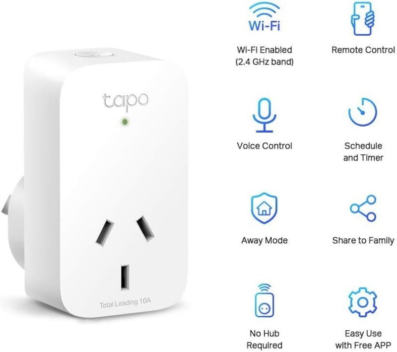 TP-Link Tapo P100 V2.20 Mini Smart Wi-Fi Socket AU Plug - Remote & Voice Control
