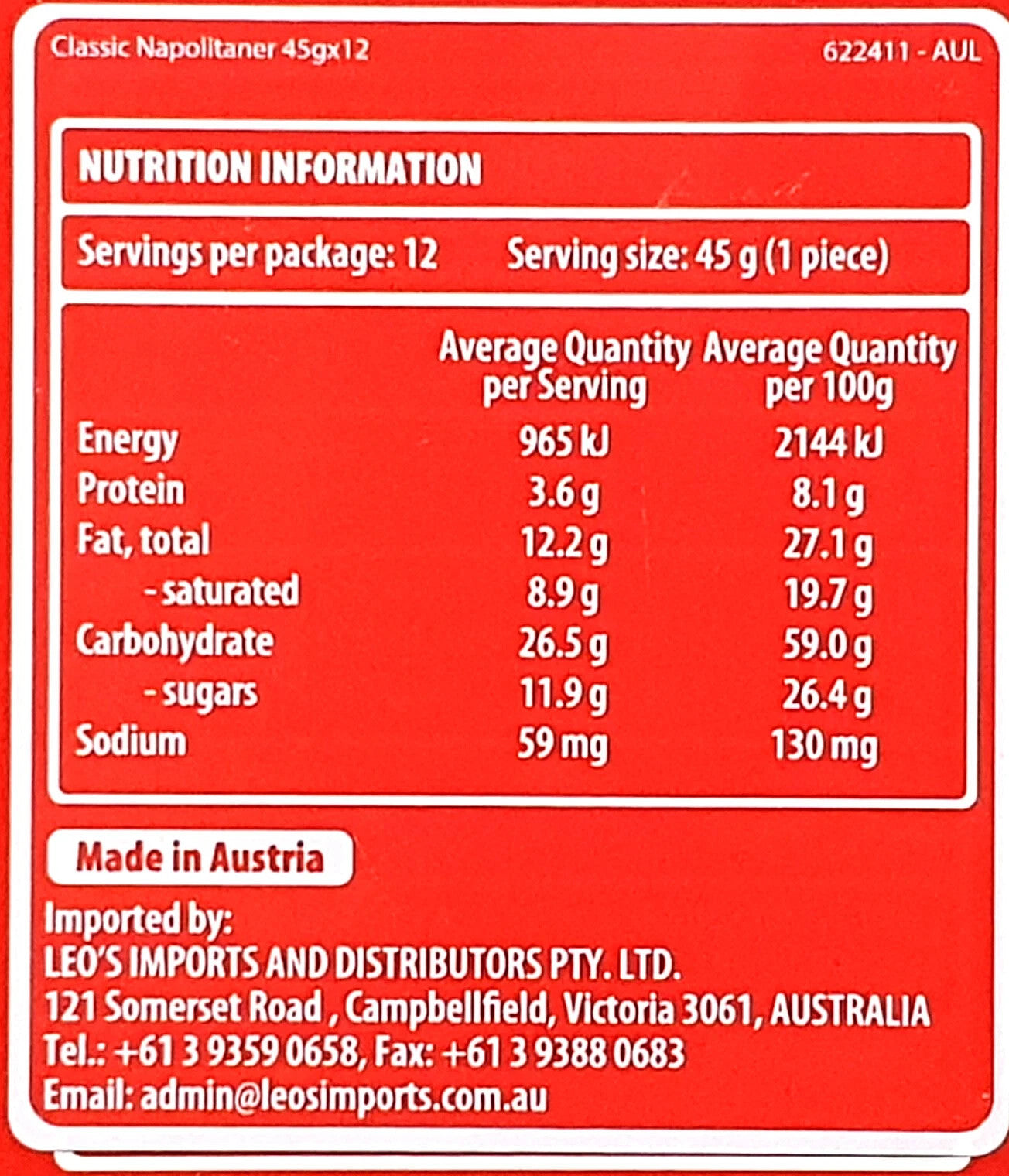 Loacker Napolitaner Crispy Wafers Hazelnut Cream Kids Biscuits Snack 12 x 45g