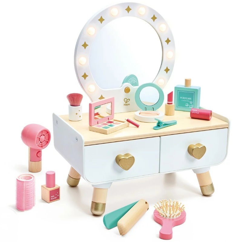 Hape 18 Pieces Kids' Sparkling Vanity Set Stylish Dressing Table Pretend Play