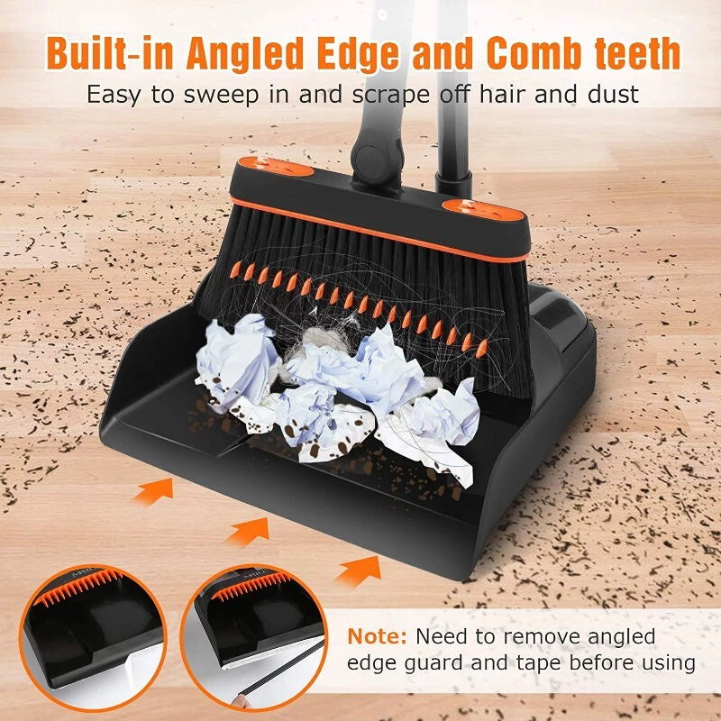 Carrara Home 46.5" 180° Rotatable Broom and Dustpan Set with Self-Cleaning Teeth