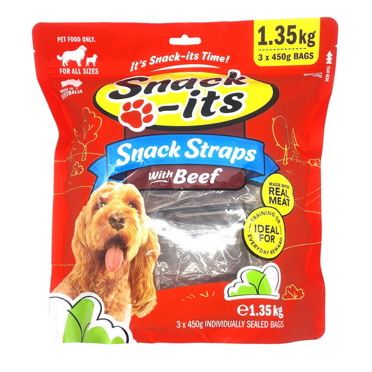 Snack-its Beef Flavoured Dog Snack Straps Treats Australia Made Real Meat 1.35kg