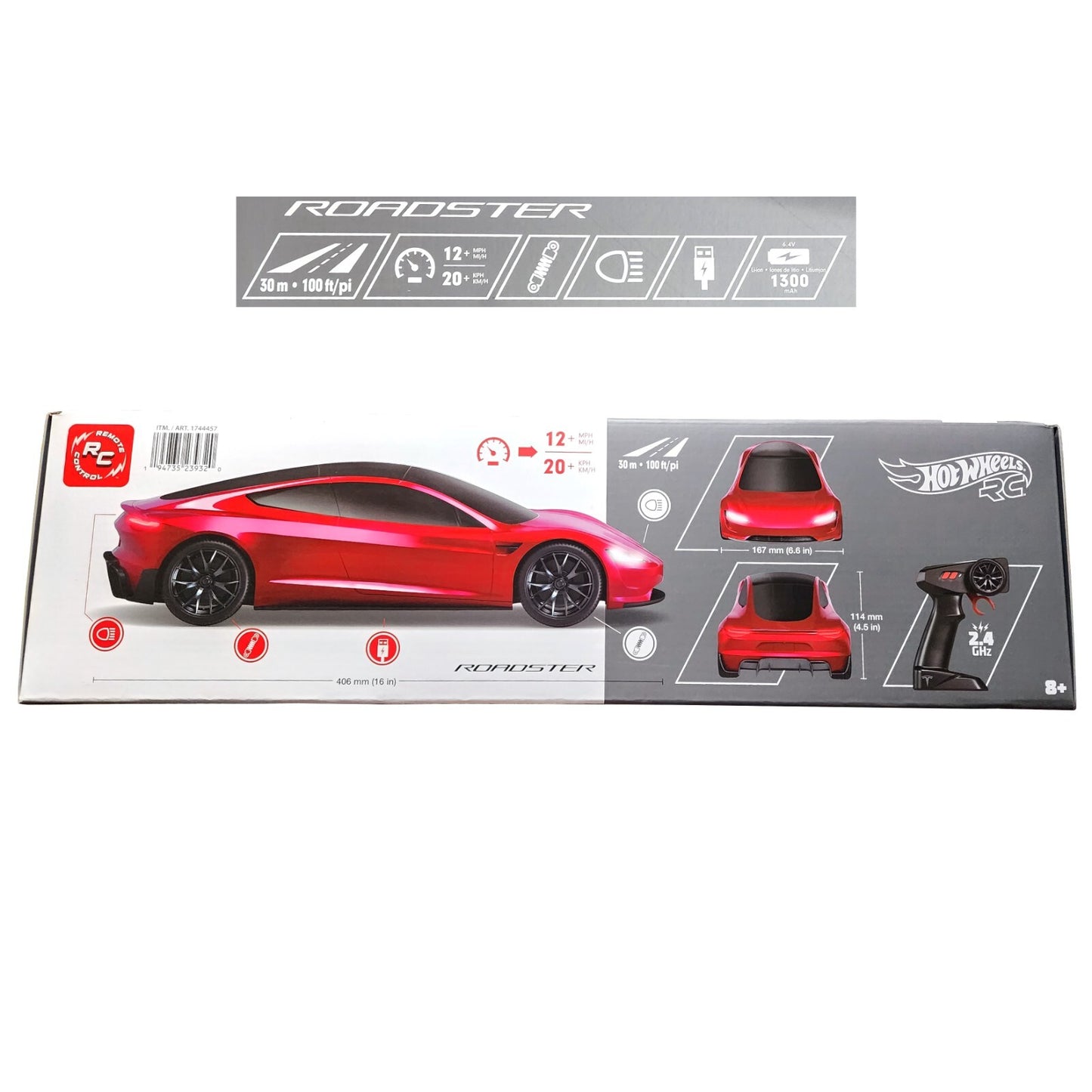 Hot Wheels Tesla Roadster RC Car 1:10 Scale Radio Remote Control Model for Kids