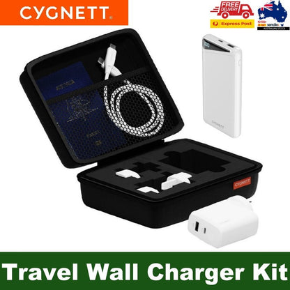 Cygnett PowerMaxx 33 Watt Travel Wall Charger Kit with 5000mAh Power Bank, Case