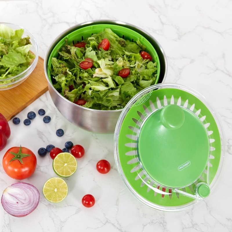 Rollkitchen 4.5L Stainless Steel Salad Spinner Spin Dry Multi-Use Lettuce Washer