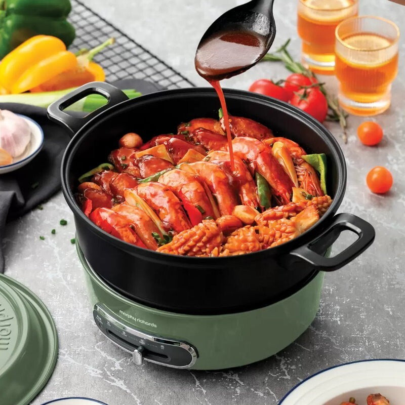 Morphy Richards Round Multi Function Grill Pan Electric Cooking Pot 1.8L Green