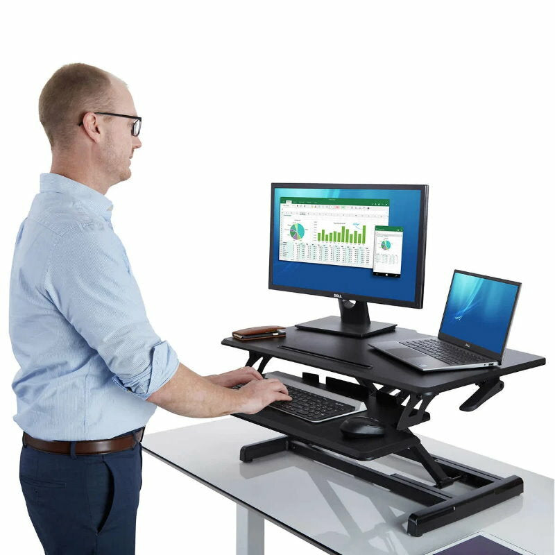 SEVILLE CLASSICS AirLIFT Pro Pneumatic Desk Riser for Home Office Sit or Stand