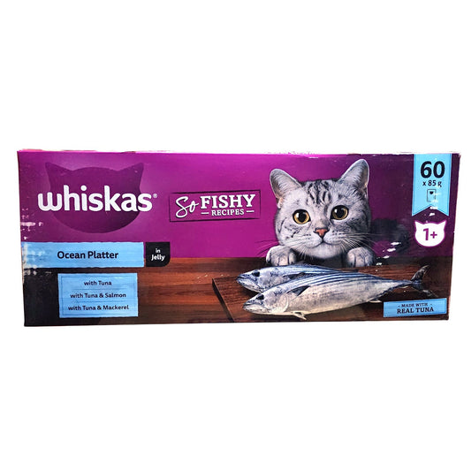 60 x 85g Whiskas Wet Cat Food Ocean Fishy Recipes Tuna Salmon Mackerel Real Fish