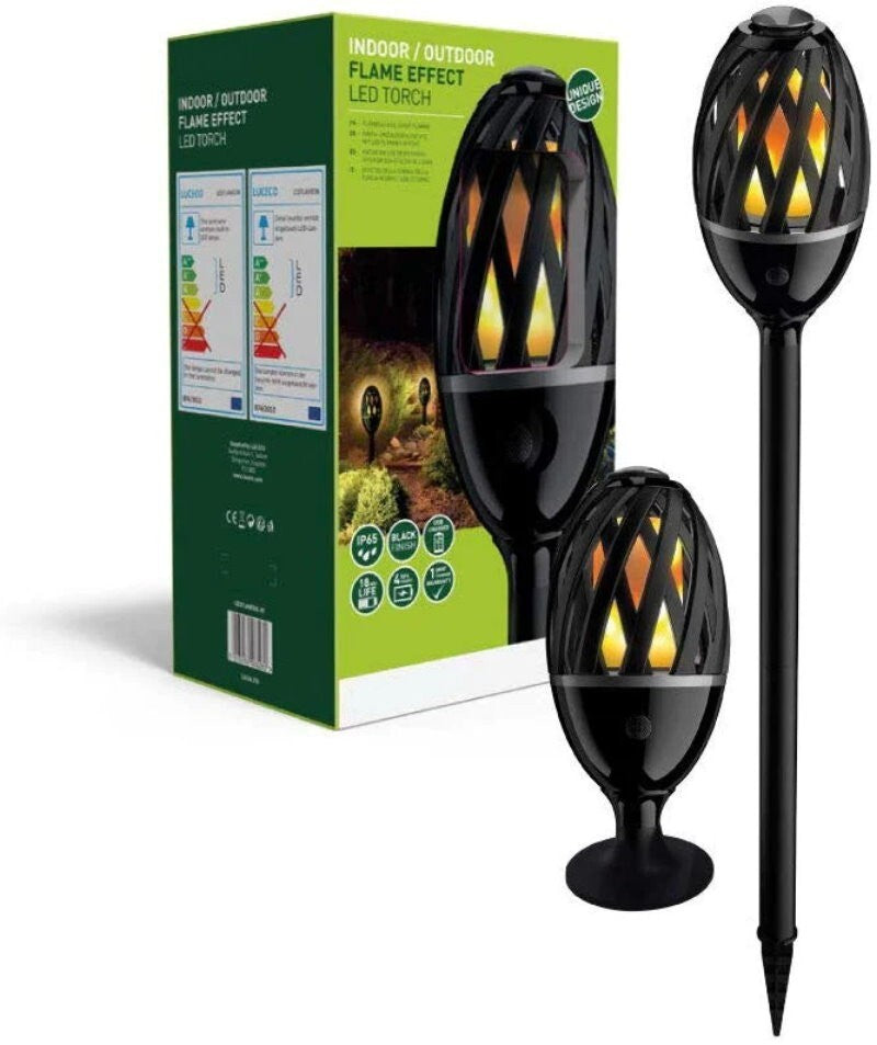 ProGlo IP65 Indoor/Outdoor LED Flame Effect Torch w/ Spike, Stand & USB Charging