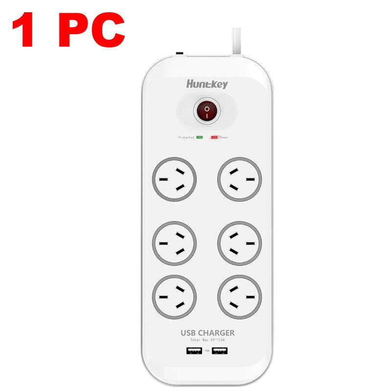 Huntkey AU 6 Way Outlets Powerboard w/ 2 USB Port & Surge Protection Heavy Duty