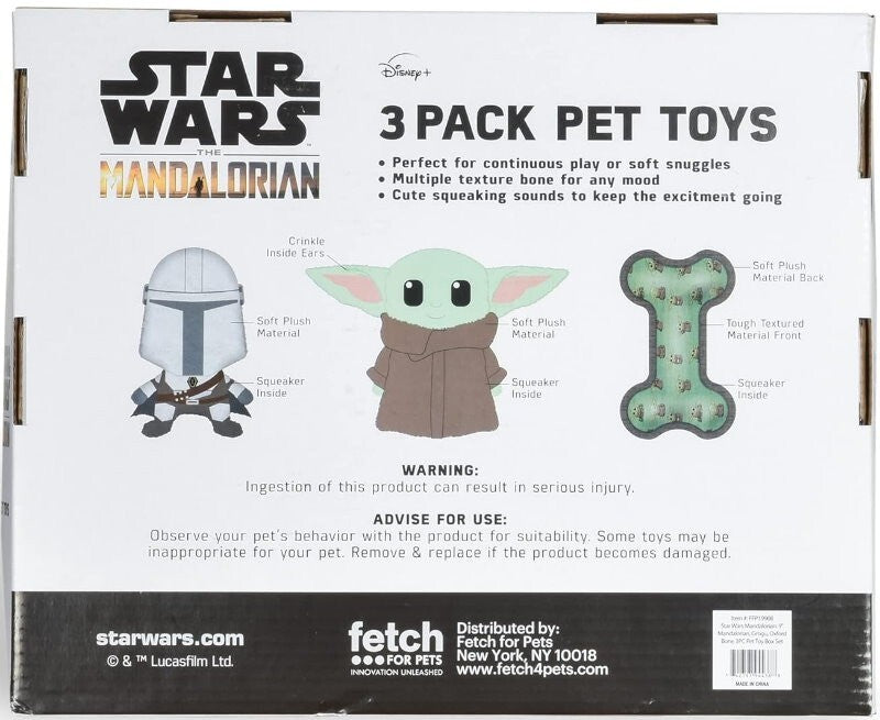 Star Wars Pets 3 Pcs The Mandalorian Set for Dog 9" Mandalorian, 9" GROGU, Bone