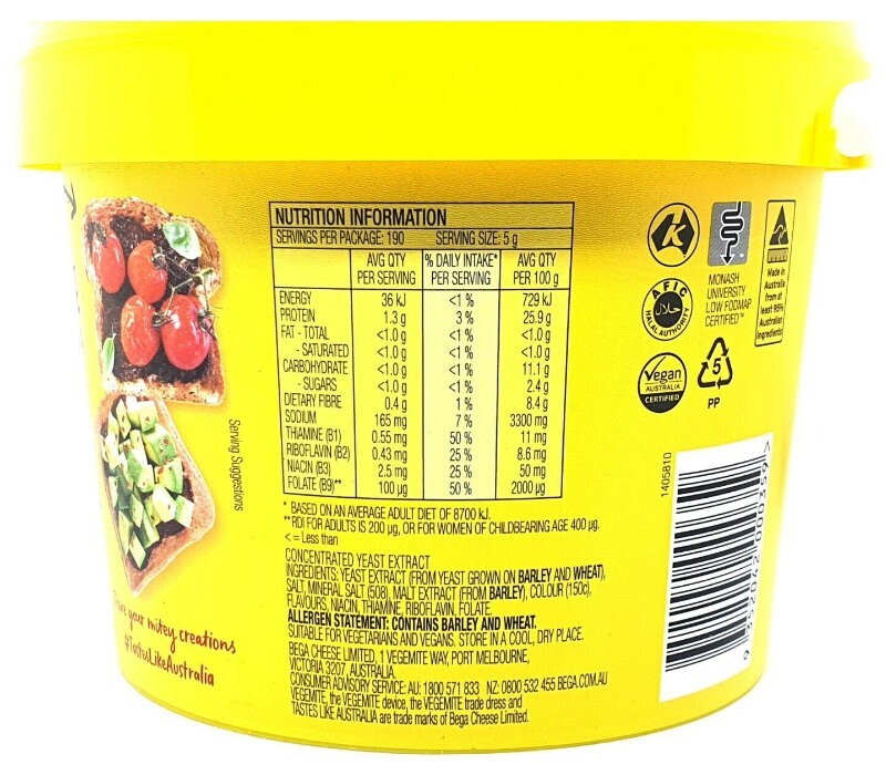 Vegemite 950g Tub Jar Australian Made Vegan Breakfast Sandwich Spread Vitamins B