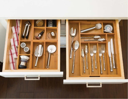Seville Classics 4-Piece Bamboo Premium Expandable Drawer Organizer Cutlery