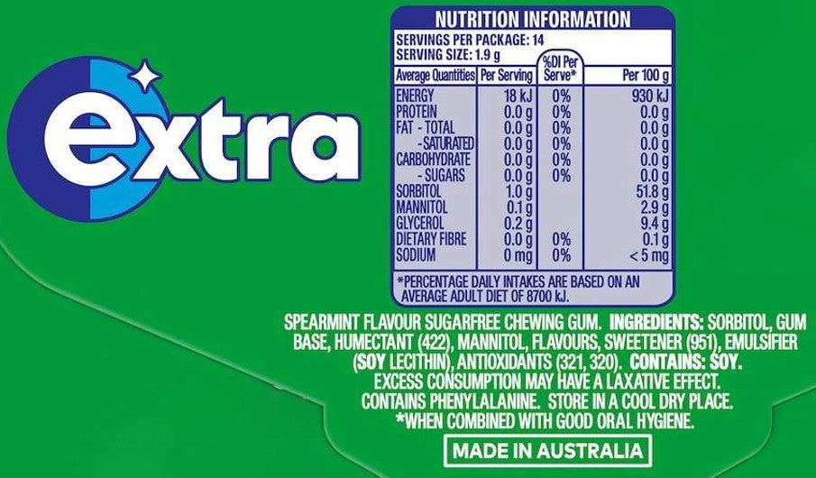 6 x 64g Bottle Wrigleys Extra Spearmint Sugarfree Chewing Gum Fresh Mint Breath
