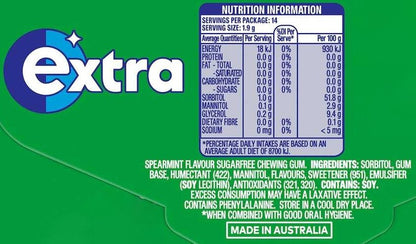 6 x 64g Bottle Wrigleys Extra Spearmint Sugarfree Chewing Gum Fresh Mint Breath