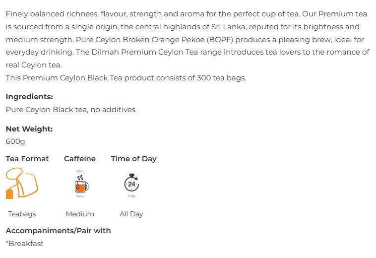 Dilmah Premium Ceylon Black Tea 300 Bags – Handpicked Single Origin Sri Lanka