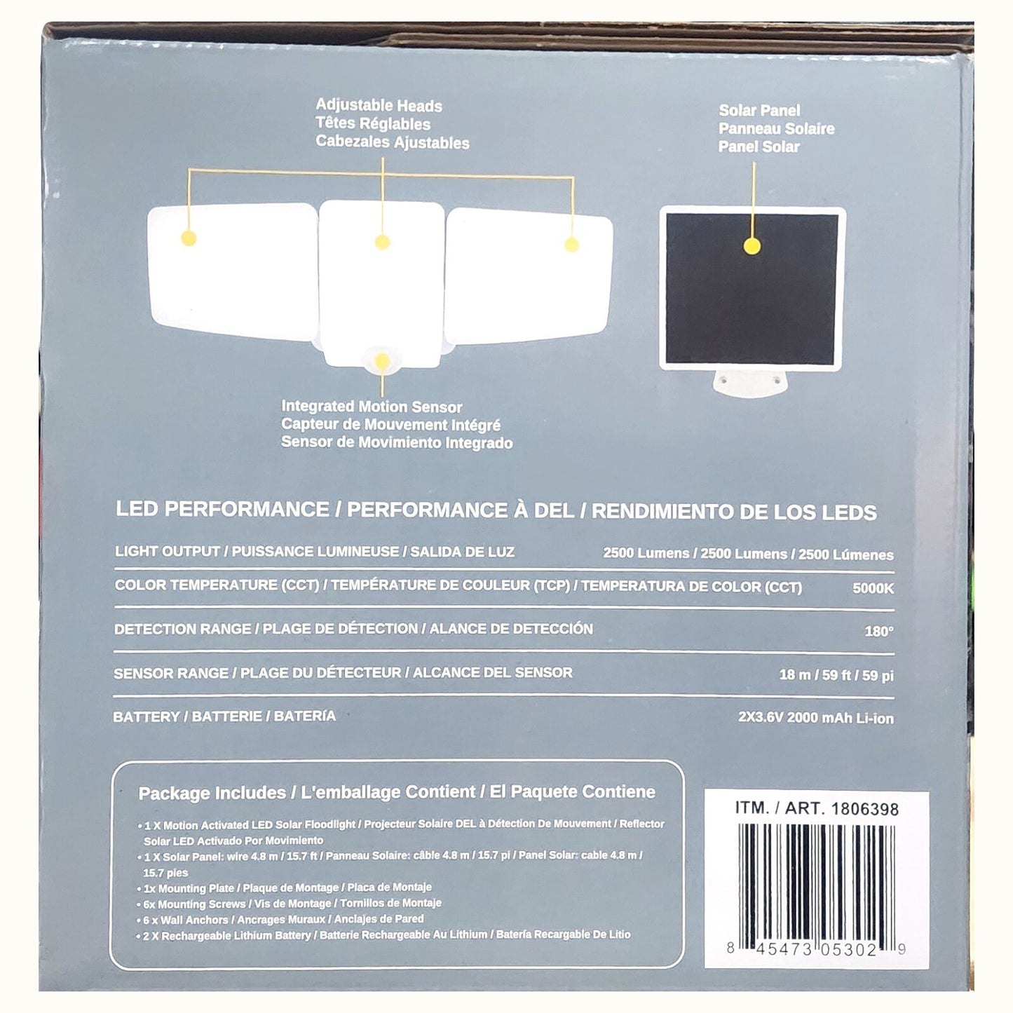 Solar 3 Motion Sensor LED Security Floodlight 2500 Lumen Garden Outdoor Light