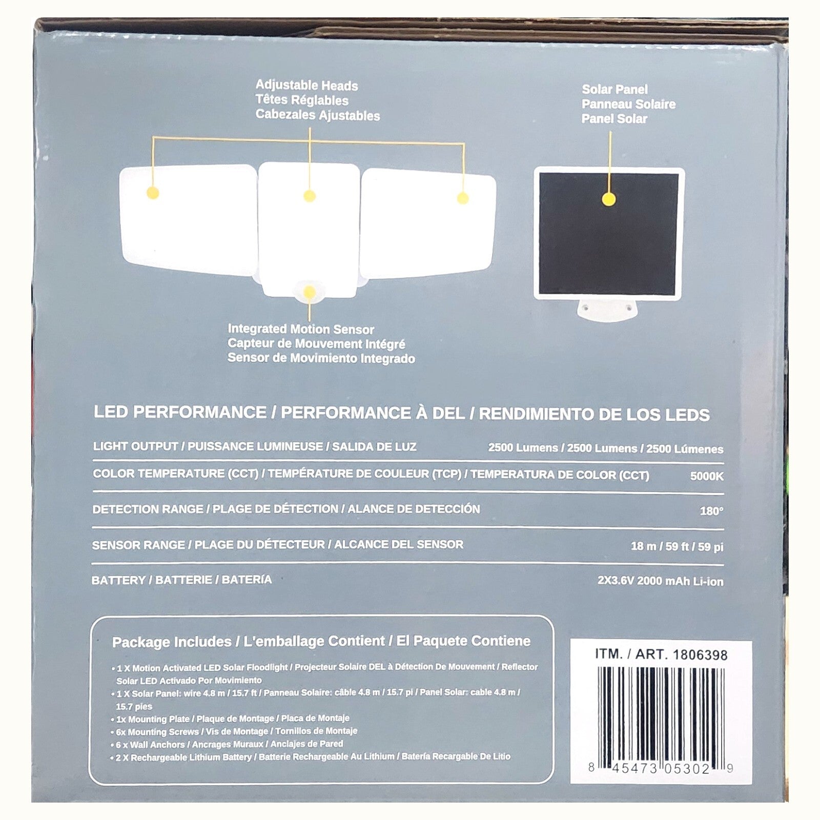 Solar 3 Motion Sensor LED Security Floodlight 2500 Lumen Garden Outdoor Light