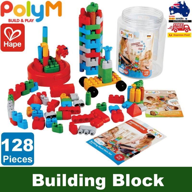 Poly M 128-Piece Building Block Set - Soft, Safe & Flexible Toy for 18m+ by Hape