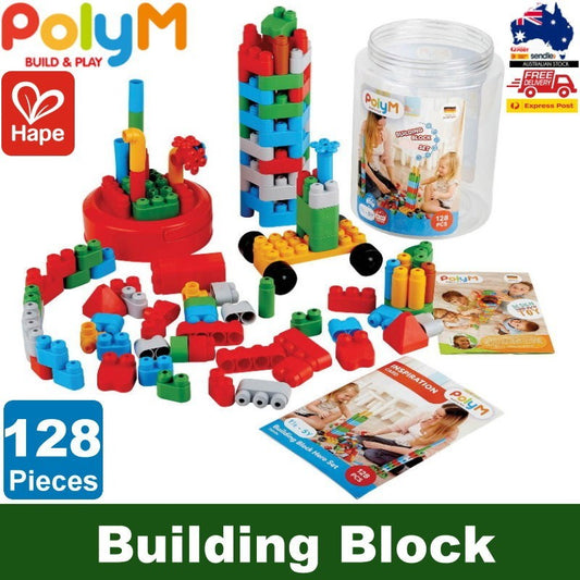 Poly M 128-Piece Building Block Set - Soft, Safe & Flexible Toy for 18m+ by Hape