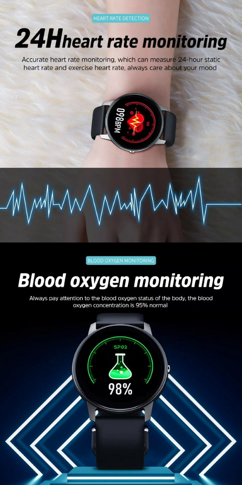 Kivee LW02 Touch Screen Waterproof Fitness Tracker Smart Watch for iOS & Android