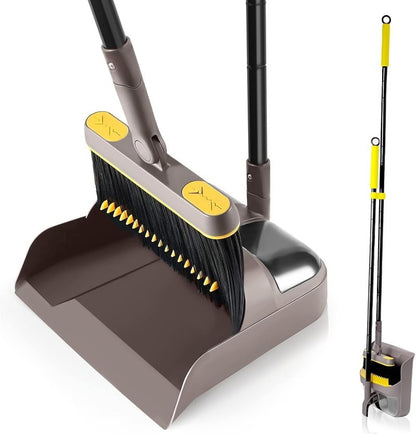 Carrara Home 46.5" 180° Rotatable Broom and Dustpan Set with Self-Cleaning Teeth