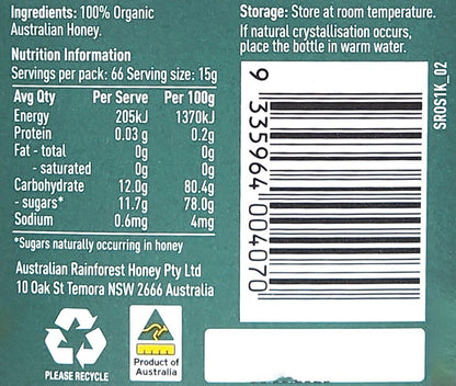 Stock Route 100% Pure Australian Organic Honey From Aussie Bush Bee Hives 1L