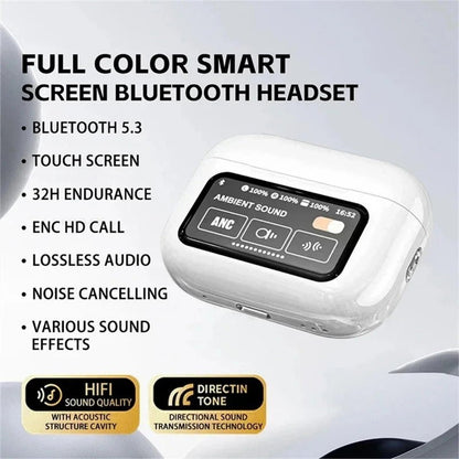 A9 Pro Smart Bluetooth 5.4 Earbuds ANC & ENC Noise Reduction Touch Screen, Mic