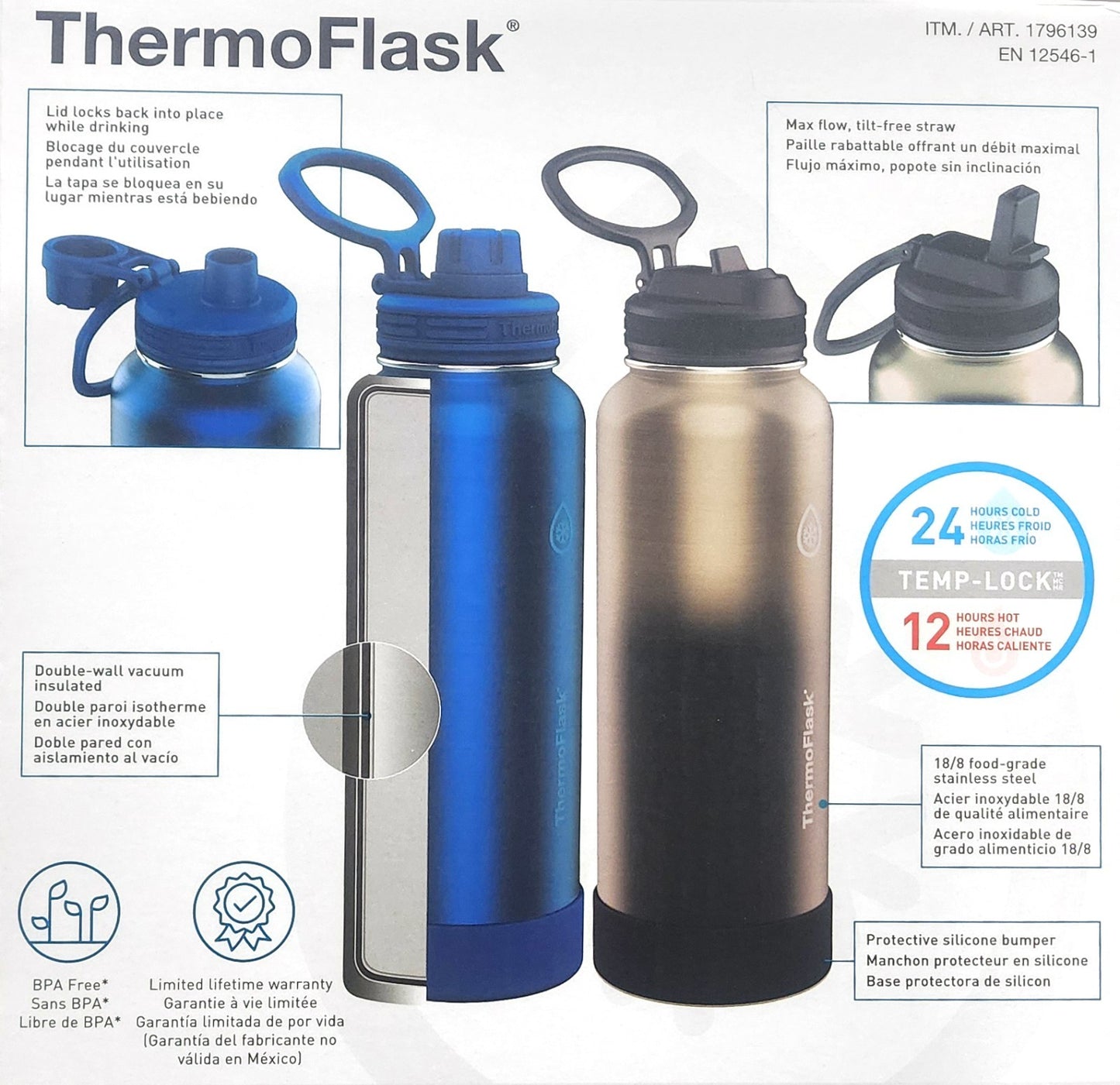 ThermoFlask Double Wall Stainless Steel Vacuum Sealed Drink Bottle 1.2L 2 Pack