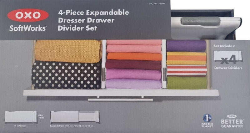 OXO Soft Works Expandable Dresser Drawer Divider Set 4 Piece or 2 Piece