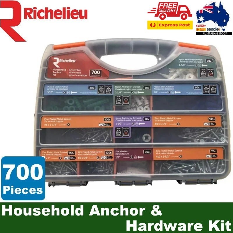 Richelieu 700 Piece Household Anchor & Hardware Kit w/ Storage Case, Compartment