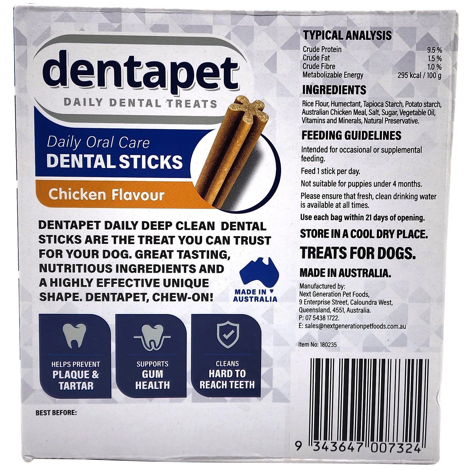 Dentapet Daily Dental Treats Large Pet Dog Oral Care Chicken Flavour 70 Sticks
