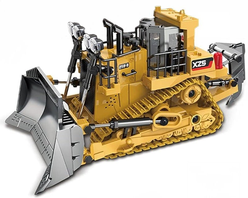 XZS 1:24 360° Rotation 9CH 2.4G RC Bulldozer Toy w/ Sound, Light, Alloy Bucket