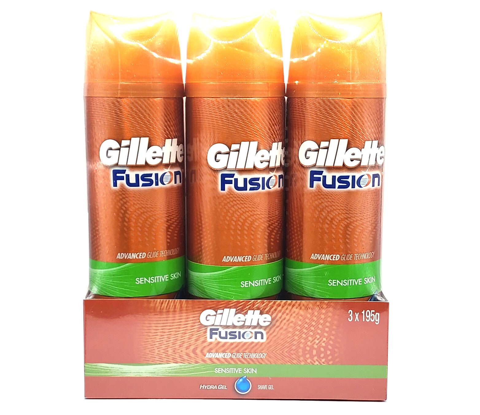 3 x 195g Gillette Fusion Mens Sensitive Shaving Shave Gel Skin Care Aloe Vitamin