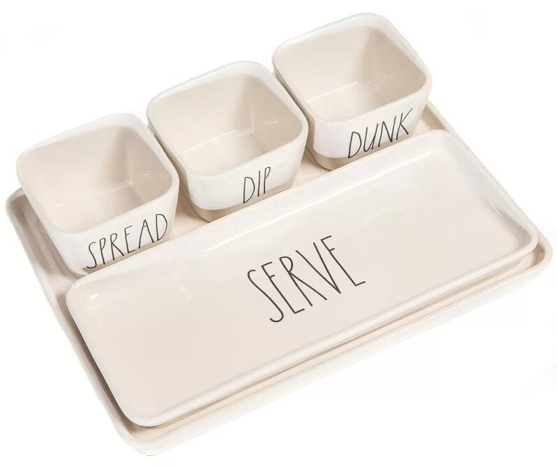 Rae Dunn By Magenta 5 Piece Stoneware SPREAD DIP DUNK SERVE Serving Platter Set