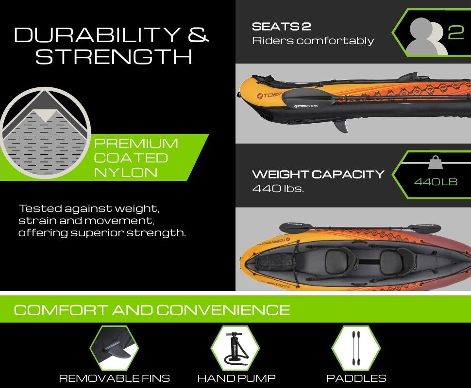 Tobin Sports Wavebreak Inflatable 2-Person Kayak 3.3 x 0.86M