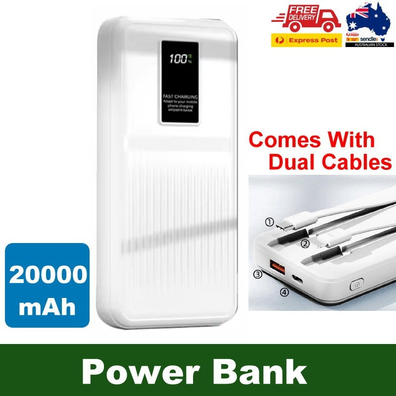 20000mAh 74Wh PD3.0 Fast Charging Power Bank w/ Built-in USB C & Lightning Cable