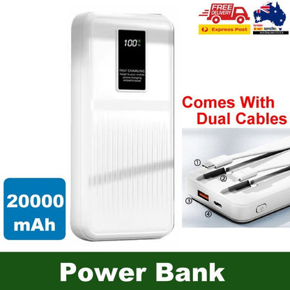 20000mAh 74Wh PD3.0 Fast Charging Power Bank w/ Built-in USB C & Lightning Cable