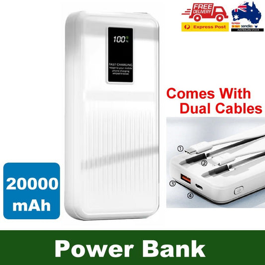 20000mAh 74Wh PD3.0 Fast Charging Power Bank w/ Built-in USB C & Lightning Cable