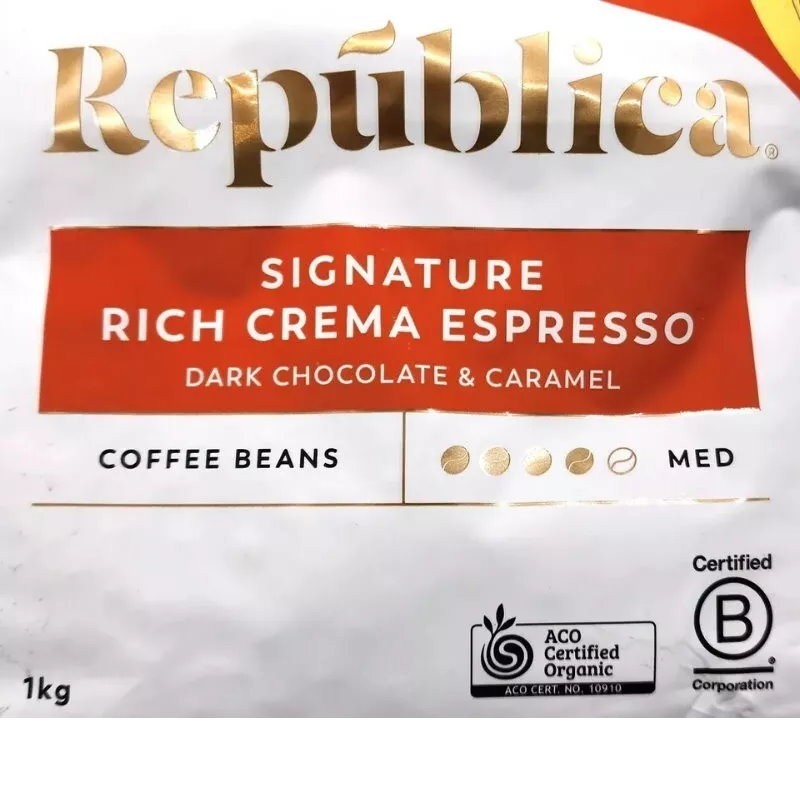 Republica Signature Organic Crema Espresso Chocolate & Caramel Coffee Beans 1kg