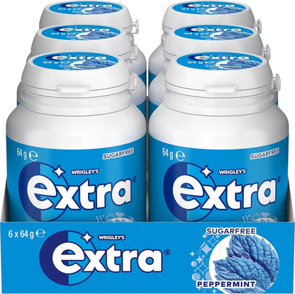 6 x 64g Bottle Wrigleys Extra Peppermint Sugarfree Chewing Gum Fresh Mint Breath